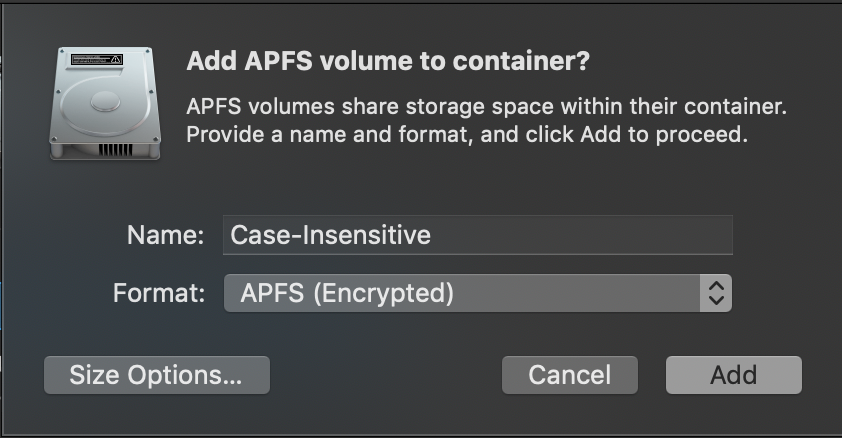 Disk Utility - Create Container